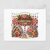 Festive Christmas Candy Cane Lane  シーズンポストカード (正面)