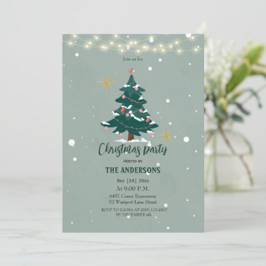 Festive Christmas Dinner Invitation-Snowflake Tree 招待状 (スタンド正面)