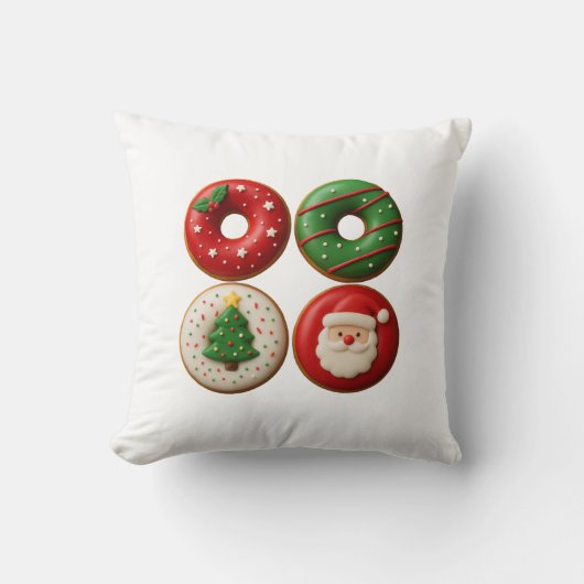 Festive Christmas Donuts – Throw Pillow クッション (正面)