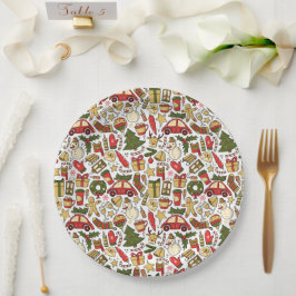 Festive Christmas Doodle Paper Plate ペーパープレート