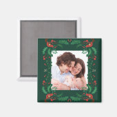 Festive Christmas Floral Frame Magnet マグネット (正面/裏面)