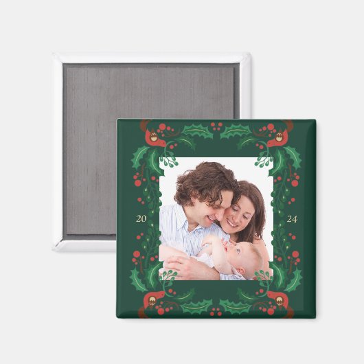 Festive Christmas Floral Frame Magnet マグネット (正面/裏面)