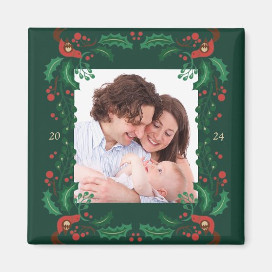 Festive Christmas Floral Frame Magnet マグネット (正面)