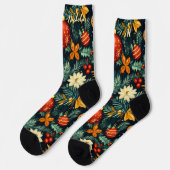 Festive Christmas Foliage & Ornaments Name Socks ソックス (左)