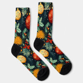 Festive Christmas Foliage & Ornaments Name Socks ソックス (右)