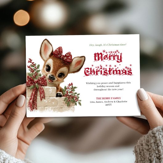 Festive Christmas funny reindeer peeking card シーズンカード