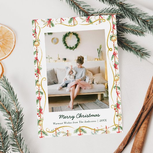 Festive Christmas Garland & Bow Pattern 1 Photo シーズンカード