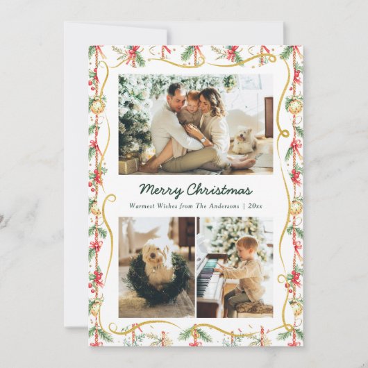 Festive Christmas Garland & Bow Pattern 3 Photo シーズンカード (正面)