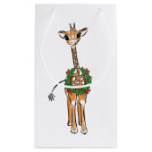 Festive Christmas Giraffe, red green wreath   スモールペーパーバッグ (裏面)