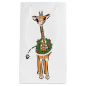 Festive Christmas Giraffe, red green wreath   スモールペーパーバッグ (正面)