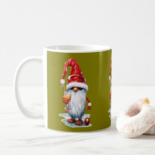 Festive Christmas Gnome Gonk Holding A Glass コーヒーマグカップ (ドーナツ)