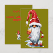 Festive Christmas Gnome Gonk Holding A Glass 招待状 (正面/裏面)