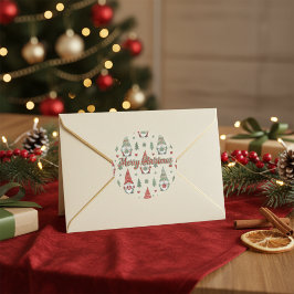 Festive Christmas Gnome Pattern Sticker ラウンドシール