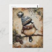 Festive Christmas Greeting with cute Bird ポストカード (正面/裏面)