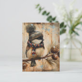 Festive Christmas Greeting with cute Bird ポストカード (スタンド正面)