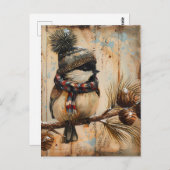 Festive Christmas Greeting with cute Bird ポストカード (正面/裏面)