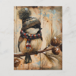 Festive Christmas Greeting with cute Bird ポストカード