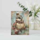 Festive Christmas Greeting with cute Bird ポストカード (スタンド正面)
