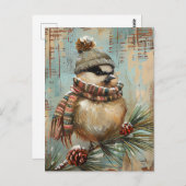Festive Christmas Greeting with cute Bird ポストカード (正面/裏面)