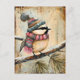 Festive Christmas Greeting with cute Bird ポストカード