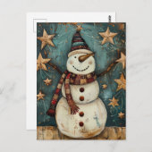 Festive Christmas Greeting with Snowman ポストカード (正面/裏面)