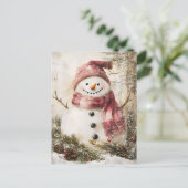 Festive Christmas Greeting with Snowman ポストカード (スタンド正面)