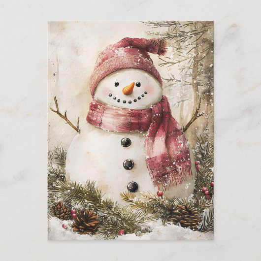 Festive Christmas Greeting with Snowman ポストカード (正面)