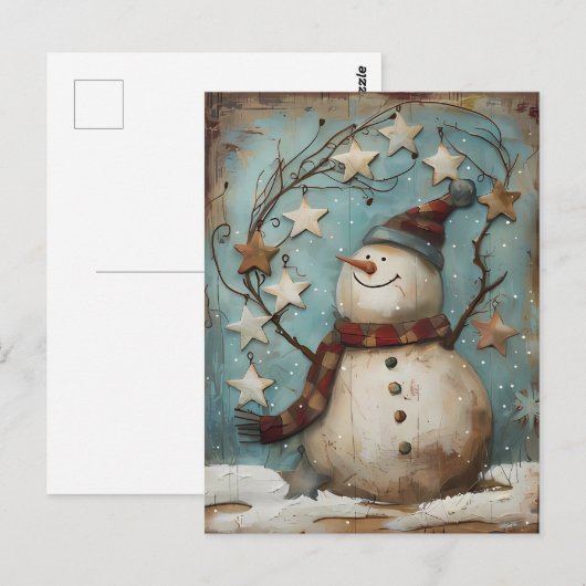 Festive Christmas Greeting with Snowman ポストカード (正面/裏面)