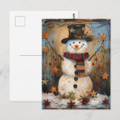 Festive Christmas Greeting with Snowman ポストカード (正面/裏面)