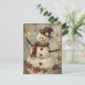 Festive Christmas Greeting with Snowman ポストカード (スタンド正面)