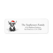 Festive Christmas Highland Cow Return Address ラベル (正面)