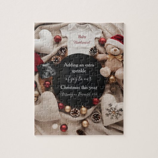 festive Christmas holiday Pregnancy Announcement ジグソーパズル (縦)