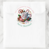 Festive Christmas Holiday Red Watercolor Hot Cocoa ラウンドシール (バッグ)