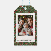 Festive Christmas Holly Leaf Holiday Photo Card ギフトタグ (正面)