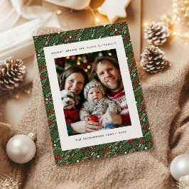 Festive Christmas Holly Leaf Holiday Photo Card シーズンカード