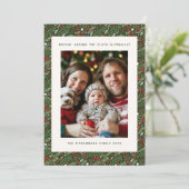 Festive Christmas Holly Leaf Holiday Photo Card シーズンカード (スタンド正面)