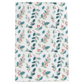 Festive Christmas Holly Red Berries Pattern ミディアムペーパーバッグ (正面)