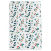 Festive Christmas Holly Red Berries Pattern ミディアムペーパーバッグ (裏面)