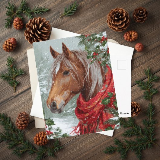 Festive Christmas Horse Greeting Postcard ポストカード