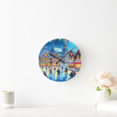 Festive Christmas Ice Skating Scene ラウンド壁時計 (ホーム)