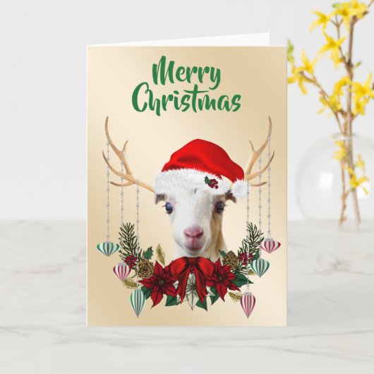 Festive Christmas LaMancha Goat Kid カード (黄色い花)