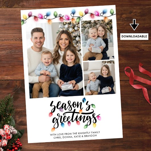 Festive Christmas Lights 3 Photo Seasons Greetings シーズンカード