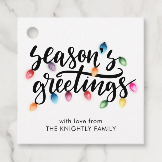 Festive Christmas Lights Seasons Greetings Name フェイバータグ (正面)