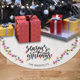 Festive Christmas Lights Seasons Greetings Name ブラッシュドポリエステルツリースカート