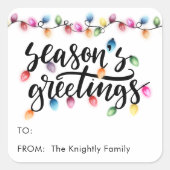 Festive Christmas Lights Seasons Greetings TO FROM スクエアシール (正面)