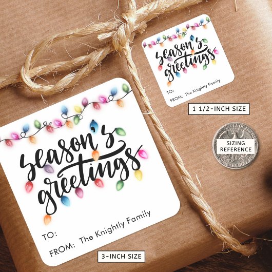 Festive Christmas Lights Seasons Greetings TO FROM スクエアシール