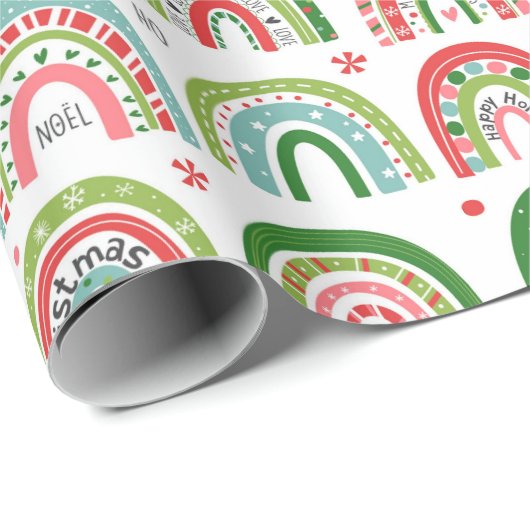 Festive Christmas Modern Rainbow Pattern ラッピングペーパー (ロールコーナー)