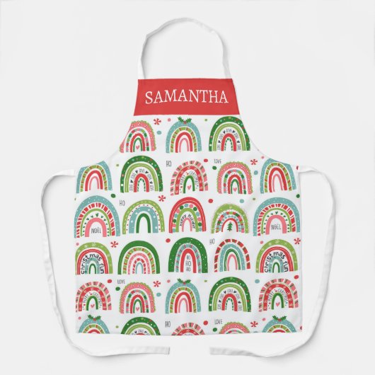 Festive Christmas Modern Rainbow Personalised エプロン (正面)