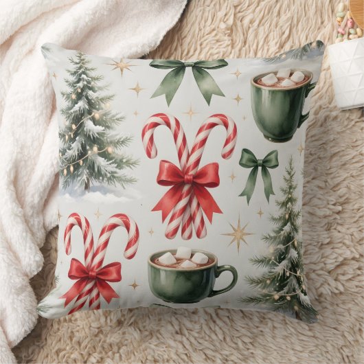 Festive Christmas Mug & Candy Cane Pillow クッション (ブランケット)