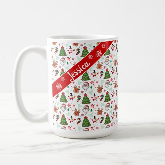 Festive Christmas Mug – Santa & Reindeer コーヒーマグカップ (左)